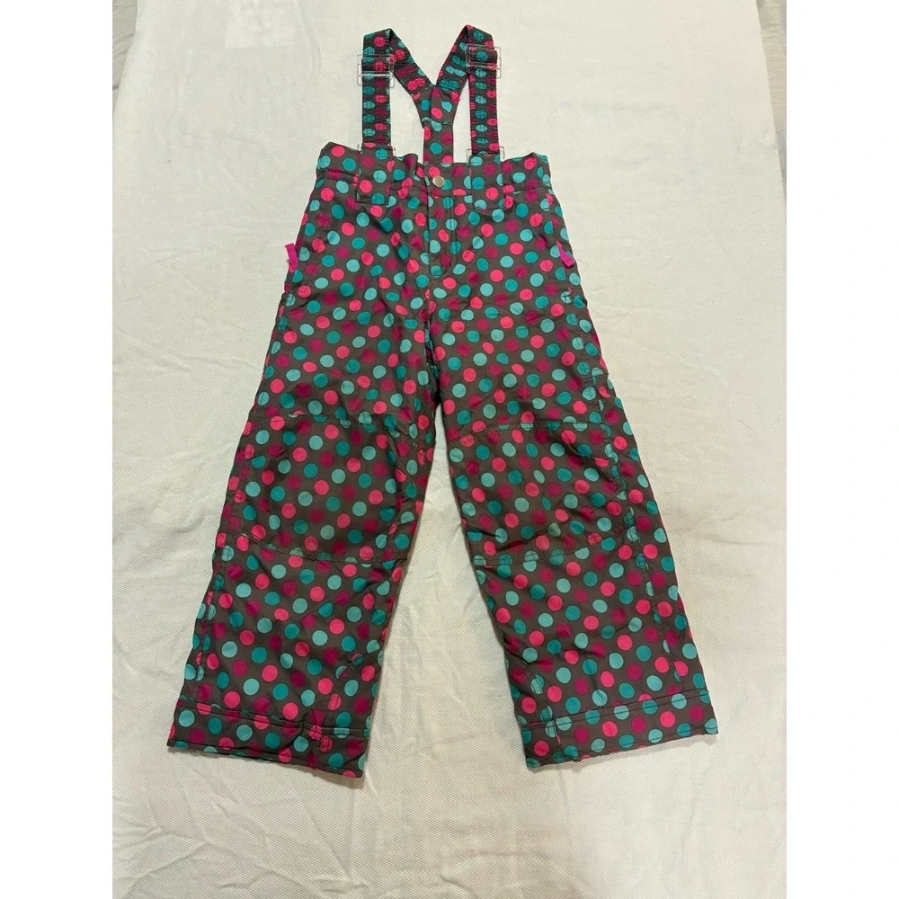 Garnet Hill Kids Snow‎ Pants Size 6 Polka Dot Insulated Bibs Pink Blue Brown